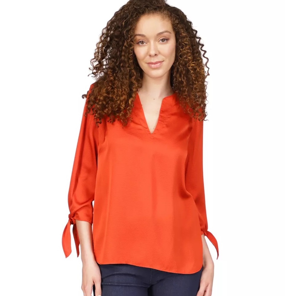 Michael Kors Orange Cuffed Sleeve Blouse with Mandarin Collar